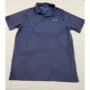Under Armour Heatgear Loose Polo Shirt Blue Navy Wavy Stripe Men's Small